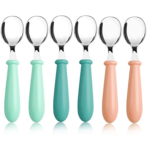 Pimoys 6 Pieces Stainless Steel Toddler Spoons, Kids Spoons with Round Handle, Toddler Utensils Children's Silverware Set, BPA Free, Dishwasher Safe