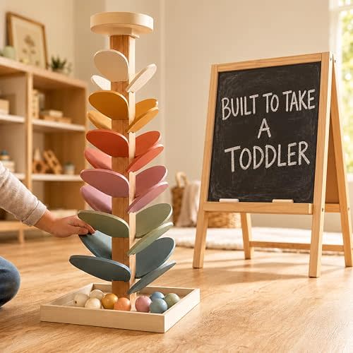 Nolia Wooden Marble Run Music Tree for Kids Ages 3+, Glow in the Dark Montessori Marble Tree Ball Drop Toy with 12 XL 1.4" Wood Balls (3 Glow), Musical Toy, Birthday for Boys & Girls