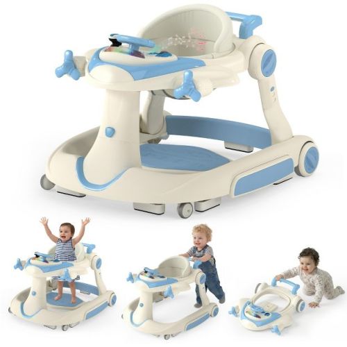 TODECARE 6-in-1 Baby Walker with Adjustable Height, Foldable Design & Speed-Control Wheels, Easy-Clean Seat, Blue