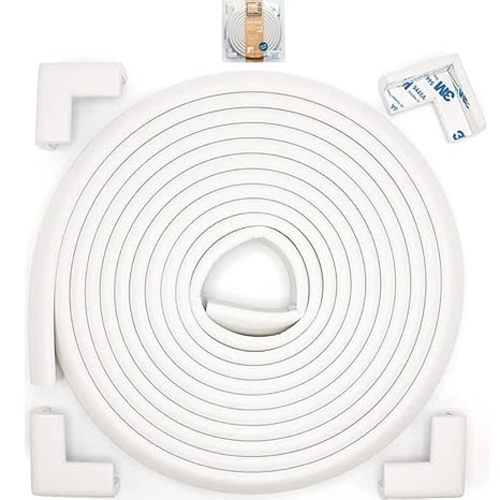 Roving Cove Slimfit Corner Edge Protector for Baby Proofing (Small 18ft Edge 8 Corners), Furniture Safety Bumper Guard, Soft NBR Rubber Foam, 3M Adhesive, Oyster White (Off White)