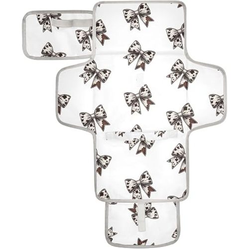 Diaper Changing Pad Cow Print Bows Portable Diaper Mat with Built-in Pillow Travel Changing Station for Baby with Smart Wipes Pocket