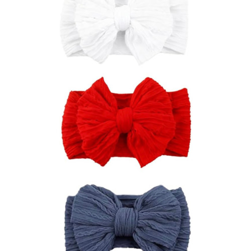 3 Pcs Baby Bows Headbands Soft Nylon Hairbands Super Elastic Headband Hair Accessories For Baby Girls Infant Toddler Essentials (Red Blue White, Mid)