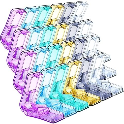 Nuanchu 12 Pieces 12 Pieces Pill Cutter Portable Medicine Holder with Stainless Steel Blade Easy Cut for Cutting Pills Tablet in Half for Daily Life