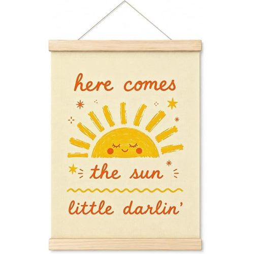 DEQSX Here Comes the Sun Little Darling Kids Room Wall Art Hanging Poster,Sunshine Nursery Canvas Prints Wall Decor for Boy Girl Nursery Toddler Bedroom Playroom,12x16 Inches