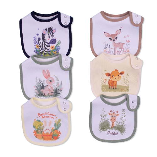 6 Pack Waterproof Cotton Baby Bibs for Girls Boys for Drooling Eating with Adjustable Buttons