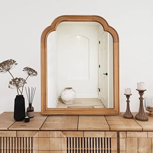 WallBeyond Wood Frame Wall Mirror Decor for Entryway, Living Room or Bedroom Home Decor - Light Woodgrain [16" x 20" Natural Color]