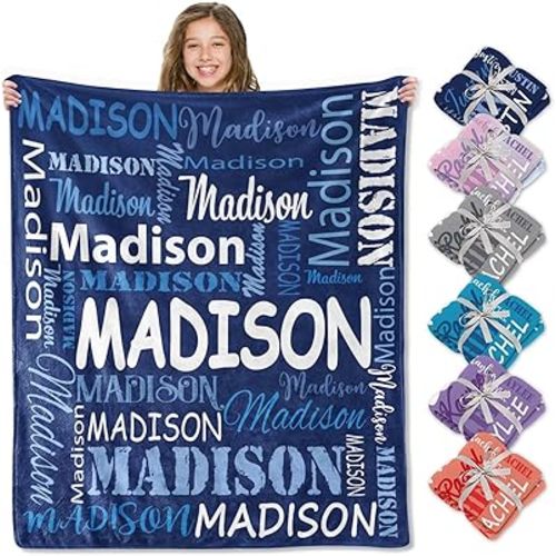 Ships Next Day, Personalized Blankets and Throws Custom Blanket with Name Customized Flannel Blanket for Kids Christmas Blanket Gifts for Teen Girls Boys