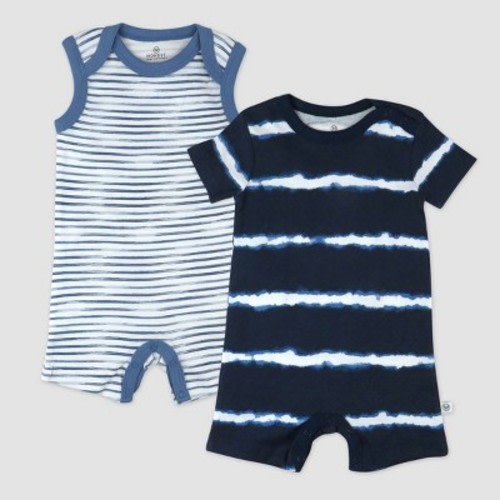 Honest Baby 2pc Short Sleeve Romper Set - Blue
