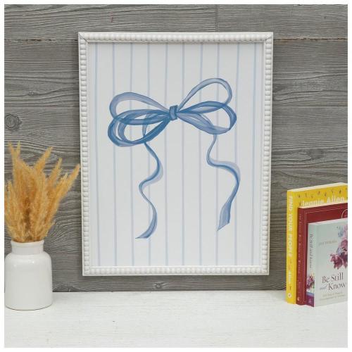 Blue Bow Striped & Beaded Wood Wall Decor