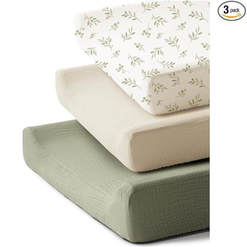 3 Pack Muslin Changing Pad Covers for Girl Boy, 100% Soft Cotton Changing Table Cover, Breathable Baby Nursery Diaper Change Pad Sheets (Spring Meadow)