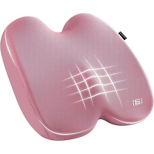 Skechers Memory Foam Seat Cushion,Ribbed Fabric Office Chair Cushion for Tailbone Pain Relief,Butt Pillow for Office Chair,Car Seat Cushion,Long Sitting Office Workers,and Car Drivers,Pink