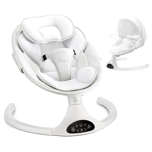 LAREX Baby Swing Infant Swing Electric Toddler Baby Rocker Portable for Newborn Boy Girl, 5 Sway Speeds with Remote Control, 10 Preset Melodies and Bluetooth, 0-6 Months Max 20 Lbs (White)