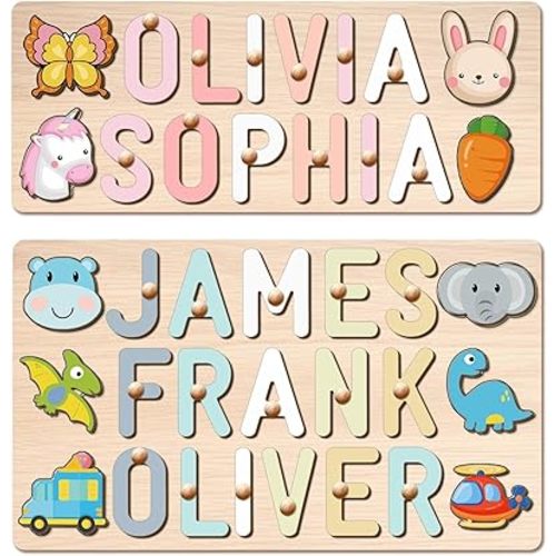 Wooden Name Puzzles for Toddlers 1-3, Easter Basket Stuffers, Custom Name Puzzle for Kids Personalized Baby Birthday Gifts for 1-3 Years Old Girls Boys, Custom Toddlers Puzzle Learning Toys