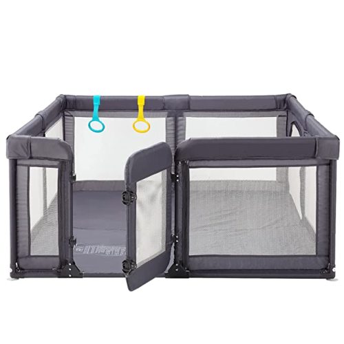Baby Playpen,Extra Large Playpen for Babies and Toddlers, Sturdy Play Pen Play Yard with Safety Gate,79”x59”Baby Play Pen(Deep Grey)