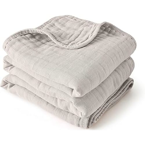 ZPECC Muslin Baby Blanket Thicker, 30x40 Organic Cotton Newborn Receiving Quilt Hypoallergenic for Baby Essentials Swaddle Crib Stroller, Beige