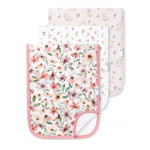 Copper Pearl Premium Baby Burp Cloths - 3-Pack Large Cotton Burp Cloths, Extra Soft Spit Up Rags with 3 Absorbent Layers, Perfect for Baby Boy and Baby Girl Gifts (21" x 10" Size, Natalie Set)