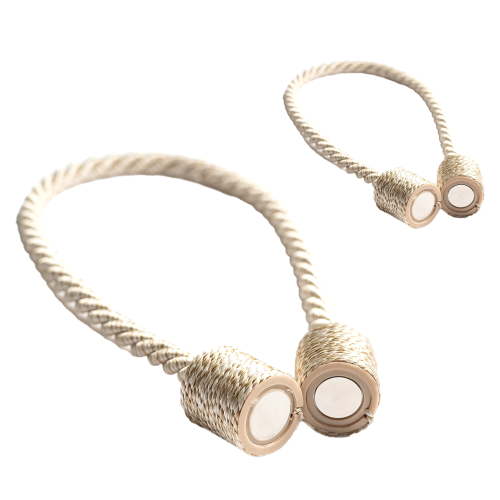 Mainstays 2 Pack Magnetic Tiebacks for Curtain 17.5 Inch Designer Tie Backs Decorative Window Drapery Strong Magnet Twist Rope Holdback for Home Office & Outdoor (Beige)