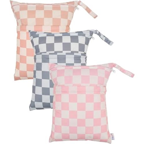ALVA ALVABABY 3pcs Medium Cloth Diaper Wet Dry Bags Waterproof Reusable with Two Zippered Pockets Travel Beach Pool Daycare Soiled Baby Items Yoga Gym Bag for Swimsuits or Wet Clothes 3L-ZM47