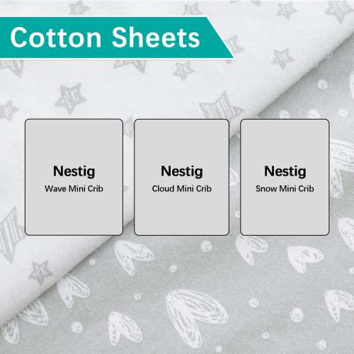 Nestig Wave & Cloud Mini Crib Sheets, Cotton - 2 Pack