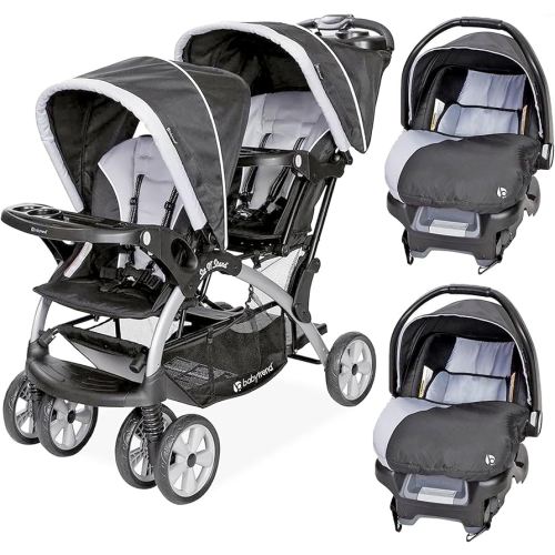 Baby Trend Infant and Toddler Double Stroller & 2 Car Seat Combo, 3 Pc Set, Stormy - Portable and Lightweight Stroller Duo and Car Seat Travel System Tandem