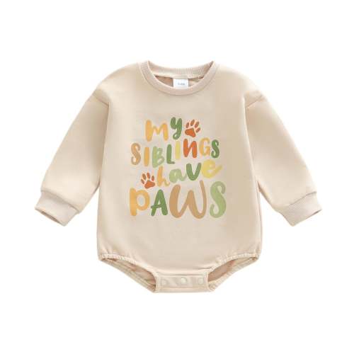Baby Boy Girl Bubble Romper My Siblings Have Paws Letter Print Long Sl – August + Willow