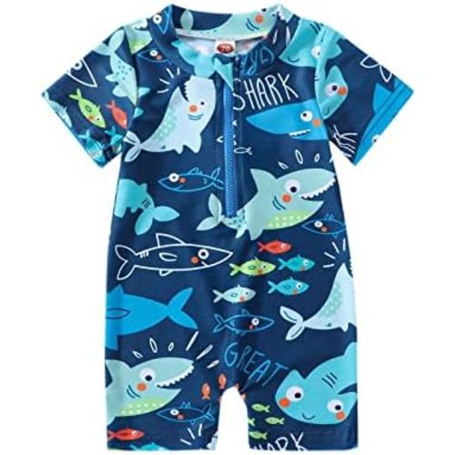 Toddler Infant Baby Boys Swimsuit One Piece Zipper Rash Guard Sea Animal Print Bathing Suit Swimwear