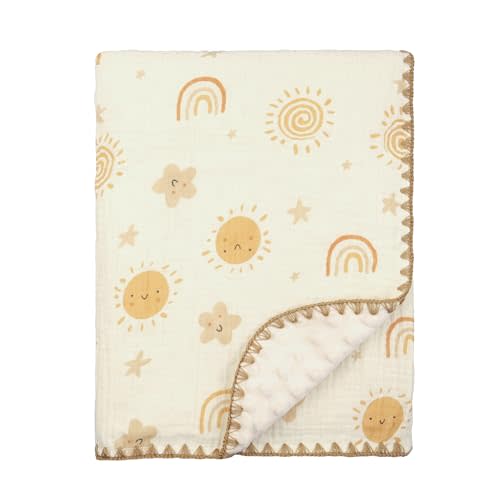 Baby Blanket 40x40 Inches,Muslin Cotton and Minky Dotted Double Layer Soft Receiving Blanket for Newborn Toddler,Boho Sky