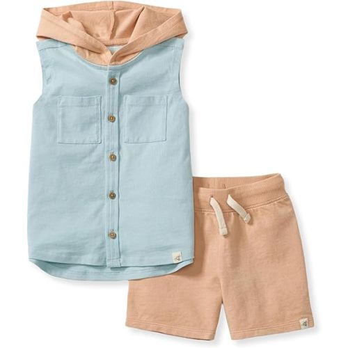 Burt's Bees Baby Baby Boys' Shirt and Pant Set, Top & Bottom Outfit Bundle, 100% Organic Cotton