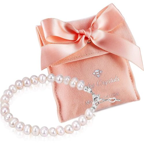 Baby Crystals Freshwater Cultured Pearl Bracelet, Baby Bracelets for infant girls Sterling Silver Jewelry keepsake for boys or girls, 1st Birthday Girl, 1 Year Old Girl Gifts