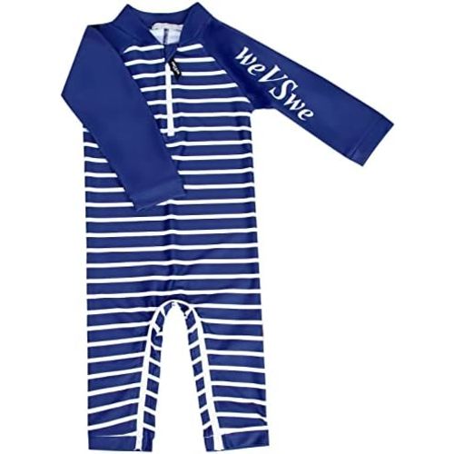 weVSwe Baby Toddler UPF 50+ Sun Protection Rash Guard Long Sleeve Swimsuit with Crotch Zipper