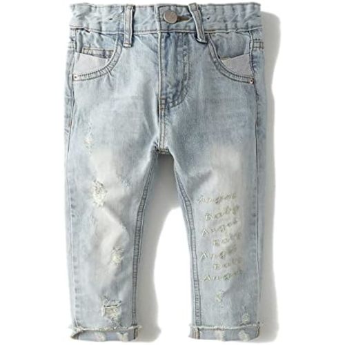 KIDSCOOL SPACE Baby Girl Boy Jeans,Elastic Band Inside with D-Rings Ripped Denim Pants