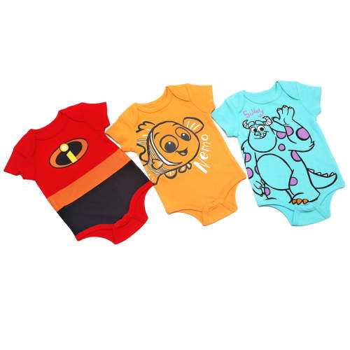 Disney Clothes Baby Boys 3-Pack Bodysuits – Pixar Newborn Outfit Set (Red/Orange/Blue) – 3/6M