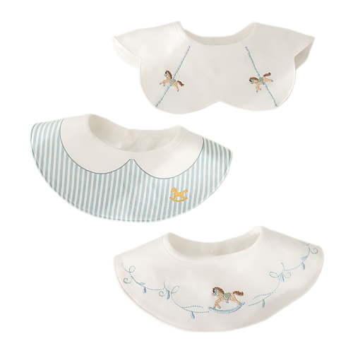 Pack of 3 Embroidered Waterproof Bibs for Kids Soft & Quick Dry Newborns Bibs Comfortable Cotton Bibs Rotable Bibs Gift