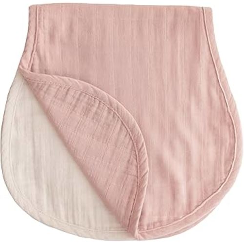 mushie Muslin Baby Burp Cloths | 100% Organic Cotton, Set of 2 (Blush/Fog)