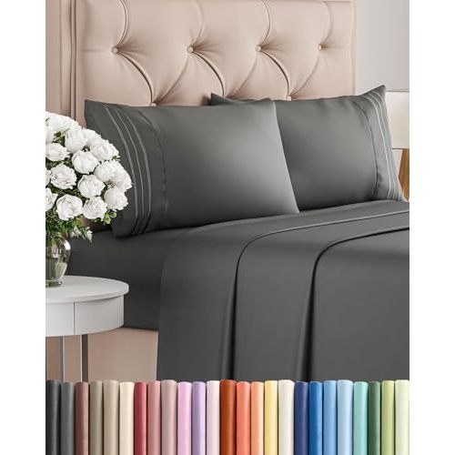 King Size 4 Piece Sheet Set - Comfy Breathable & Cooling Sheets - Charcoal | Hotel Luxury Bed Sheets for Women & Men, Deep Pockets, Easy-Fit, Extra Soft and Wrinkle Free Sheets, Oeko-Tex Bed Sheet Set