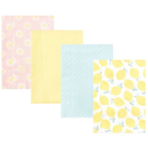 Hudson Baby Infant Girl Cotton Flannel Burp Cloths, Lemon Daisy 4 Pack, One Size