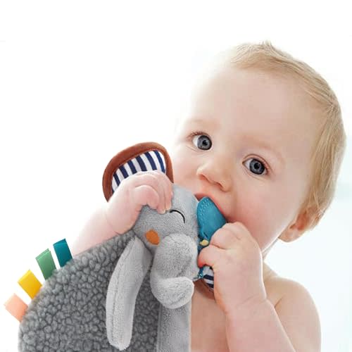 Pro Goleem Grey Elephant Loveys for Babies Girl and Boy, Baby Lovey with Teether, Baby Toys 0 3 6 9 12 Months, Safety Teething Toys for Babies Infant Newborn and Toddler Gifts