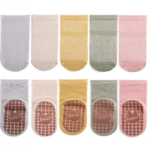 Exegawe Toddler Non Slip Socks, Cute Baby Socks with Grips Crew Socks 5 Pairs