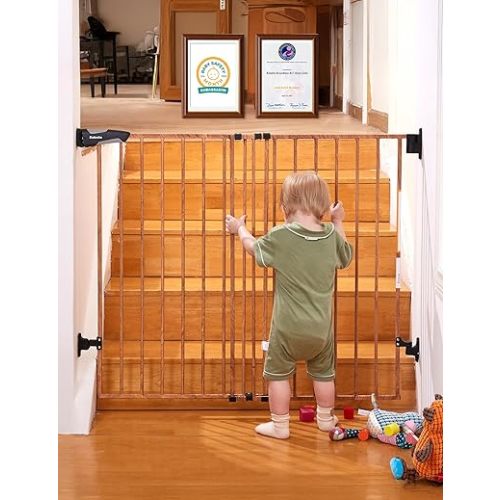 Babelio 34" Extra Tall No Bottom Bar Baby Gate, 26-43", Brown Wood Pattern