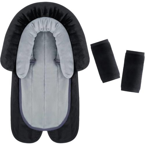 COOLBEBE New Babybody Support & Strap Covers Set for Newborn Infant Toddler- Extra Soft Stroller Cushion Pads Car Seat Insert, Perfect for Carseats, Strollers, Swings, Black