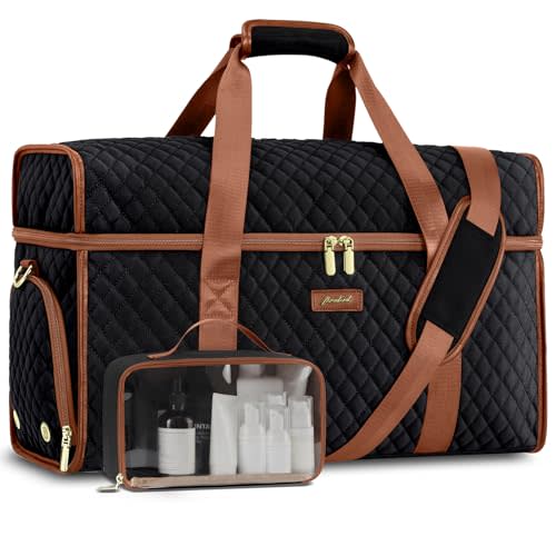 Weekender Travel Duffle Bag for Women: Overnight Bags with Shoe Compartment Carry on Bags for Airplanes with Toiletry Bag Weekend Yoga Gym Bag with Wet Pocket Black Brown
