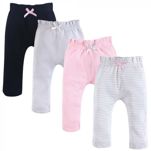 Touched by Nature Baby and Toddler Girl Organic Cotton Pants 4pk, Gray Pink, 0-3 Months