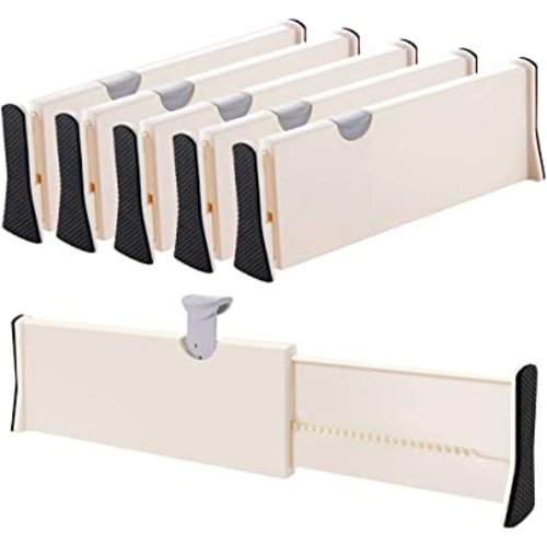 Drawer Dividers Organizer 5 Pack, Adjustable Separators 4" High Expandable from 11-17" for Bedroom, Bathroom, Closet,Clothing, Office, Kitchen Storage, Strong Secure Hold, Foam Ends, Locks in Place