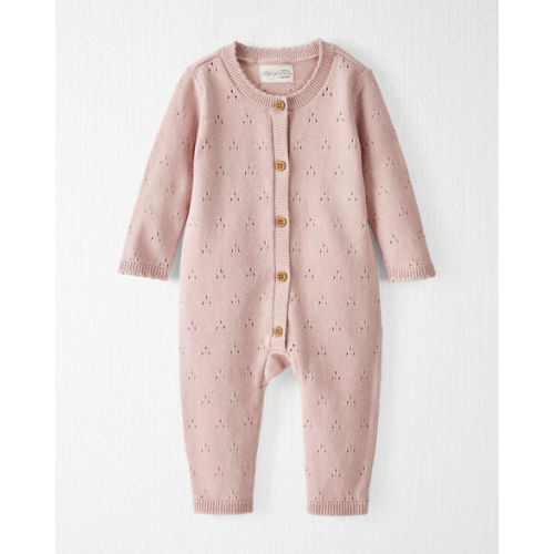 Baby Girl Organic Cotton Sweater Knit Pointelle Jumpsuit - Pink - Little Planet | Carter's