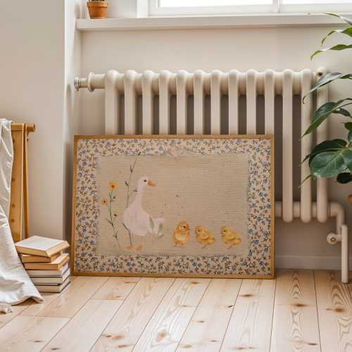 Vintage Mother Duck & Chicks Print: Cottagecore Nursery Art, Digital Downloads, Wall Art, Art Print, Sweet Nursery Gift
