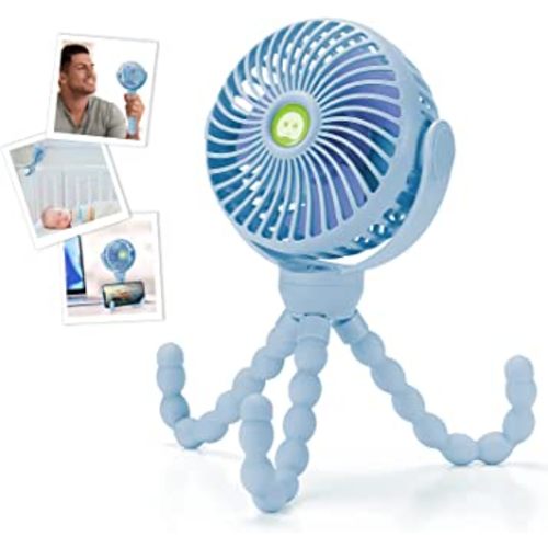 snawowo Upgraded Portable Baby Stroller Fan, 360°Rotate Rechargeable Mini Clip on Fan with Flexible Tripod for Stroller Treadmill Crib Car Seat Travel, 4000mAh Battery Powered Handheld Fan (Blue)