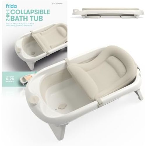 Frida 2-in-1 Collapsible Baby Bath Tub, Removable Support Sling, 0-24 Months