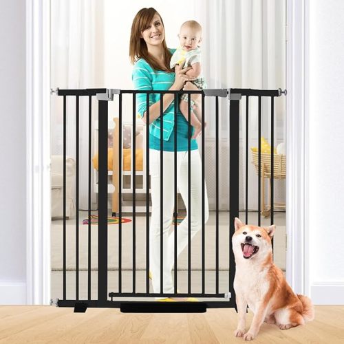 41 Inch Tall Baby Gate Auto Close Dog Gate Adjustable 29.92"-49.21" Wide Pressure Mounted Walk Through Swing Pet Gate for Doorways (Black, 29.92"-49.21" Wide)