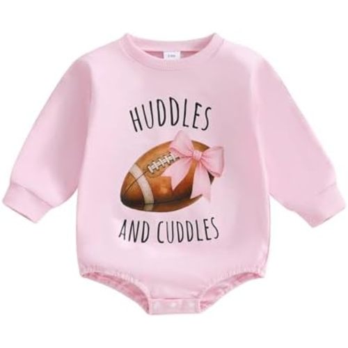 GOOCHEER Football Baby Girl Outfit Fall Long Sleeve Romper Sweatshirt Rugby Letter Crewneck Bodysuit Jumpsuit Pullover