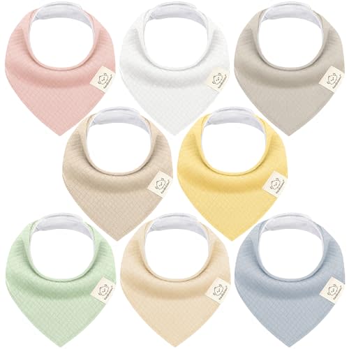 KeaBabies 8-Pack Bandana Bibs for Baby Girls, Boys - Organic Cotton Baby Bibs for Drooling & Teething Newborn, Toddler, Infant 0-36 months, Extra Soft, Absorbent Cloth with Snaps (Dawn/Quin)